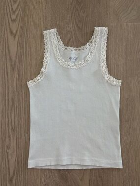 Brandy Melville light blue lace trim tank top with ribbed texture